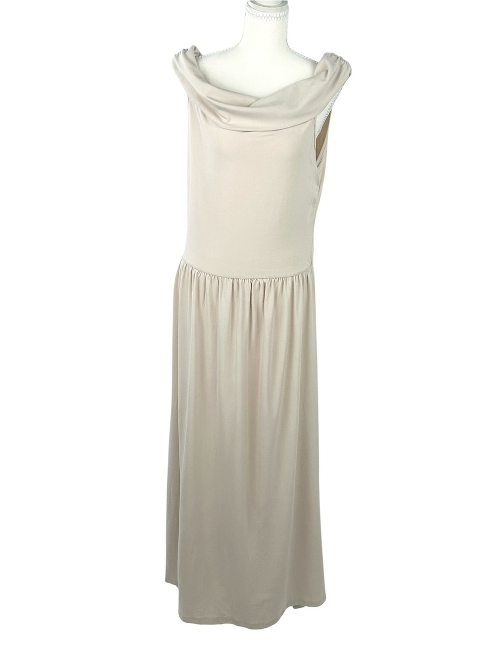 ZESICA NWT Off Shoulder Cowl Neck Maxi Dress XL Quiet Luxury Beige